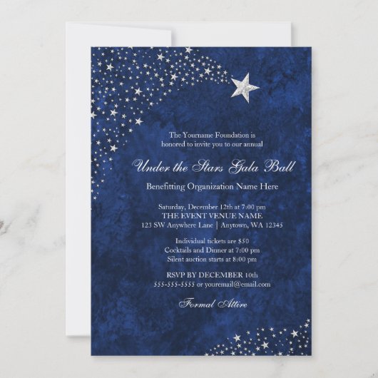 Étoiles Bleues Argent Étoiles Gala Ball Invitation (Devant)
