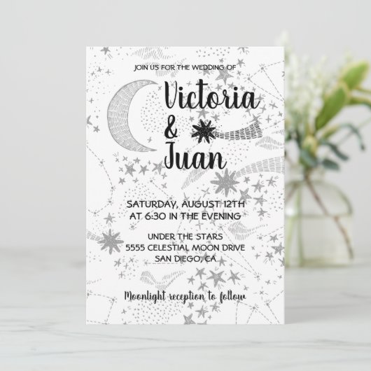 Étoiles célestes et lune Invitations de mariage (Debout devant)