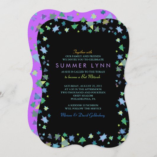 ÉTOILES COLORÉES Barre Bat mitzvah Invitation (Devant / Derrière)