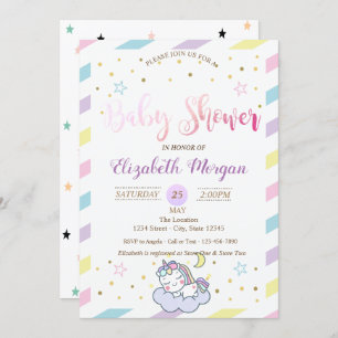 Étoiles colorées, Invitation Baby shower Unicorne