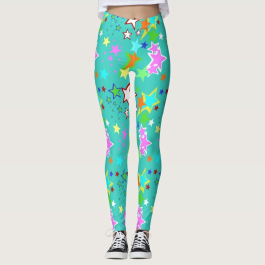 Étoiles colorées Leggings Spandex (Devant)