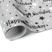 Étoiles d'anniversaire sur papier cadeau gris (Coin rond)