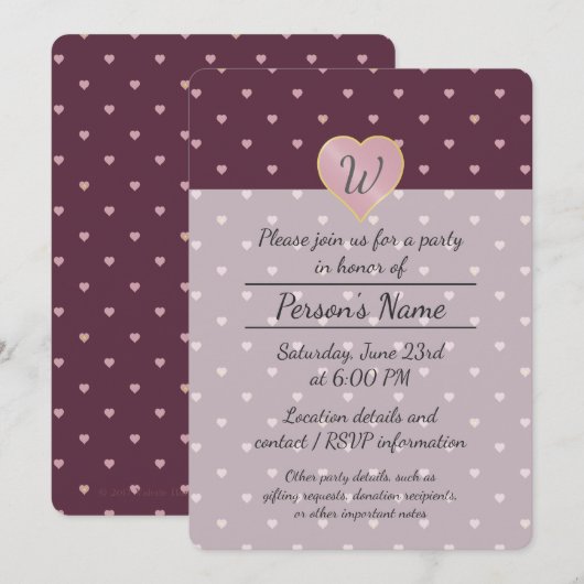 Étoiles dans des cœurs sur invitation de fête au p (Devant / Derrière)