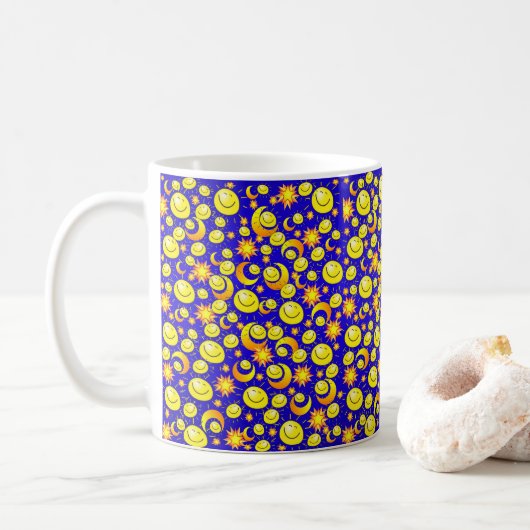 Étoiles de la Lune Jaune, Mug Bleu (Avec donut)