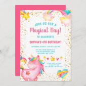 Étoiles de licorne magique Invitations d'anniversa (Devant / Derrière)