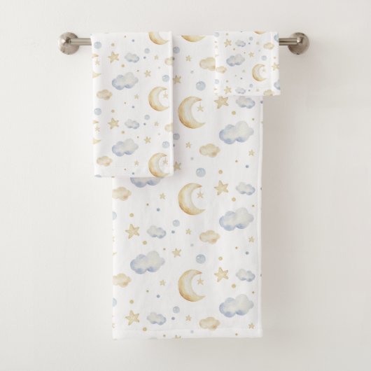 Etoiles de lune d'aquarelle et Motif de nuage (En situation)