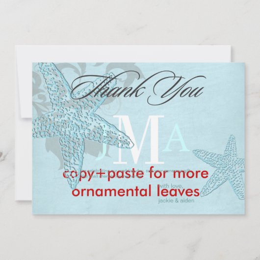 Étoiles de mer, Cartes de remerciement Monogram, P (Dos)