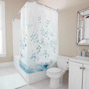 Étoiles de mer de bleu de rideau en douche