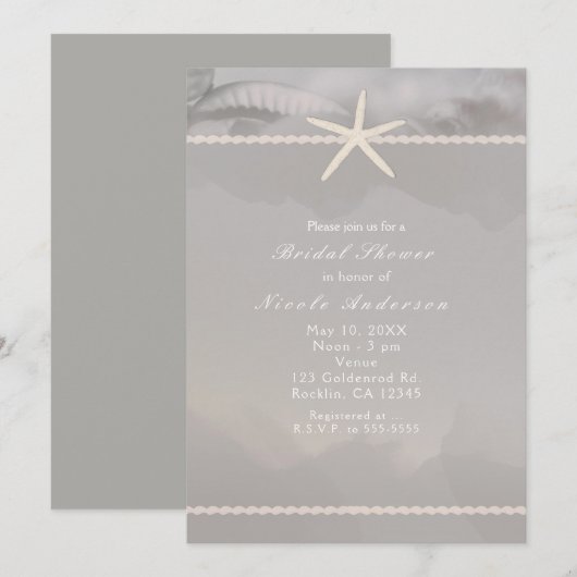 Étoiles de mer grises chic élégantes invitations d (Devant / Derrière)