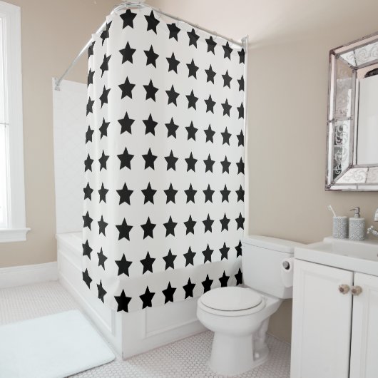Étoiles de Noël Motif Blanc Noir Douche rideau (En situation)