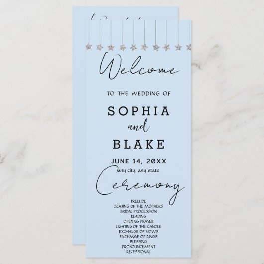 Étoiles de pendage en argent Programme de mariage  (Devant / Derrière)