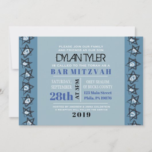 ÉTOILES DESSINÉES À LA MAIN Bat mitzvah Invitation (Devant)