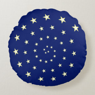 Étoiles Élégantes en Spirale sur Coussin Rond Bleu
