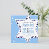 Étoiles et Carré Bar Bat mitzvah Invitation Bleu (Debout devant)