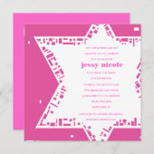 Étoiles et Carré Bar Bat mitzvah Invitation rose (Devant / Derrière)