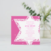 Étoiles et Carré Bar Bat mitzvah Invitation rose (Debout devant)