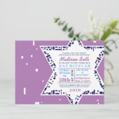 Étoiles et Carré Bat mitzvah Invitation Lavender (Debout devant)