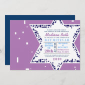 Étoiles et Carré Bat mitzvah Invitation Lavender (Devant / Derrière)