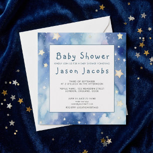 Etoiles et ciel de nuit baby shower invitation ble
