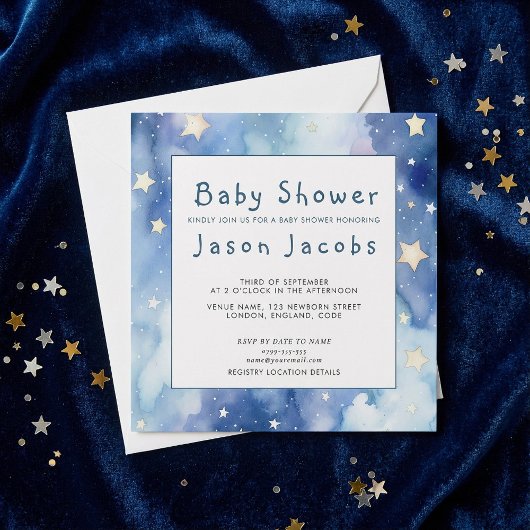 Etoiles et ciel de nuit baby shower invitation ble