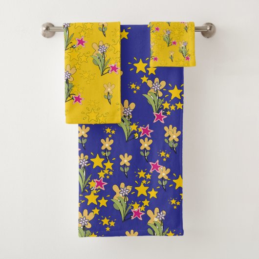 Étoiles et fleurs bleu profond jaune (En situation)