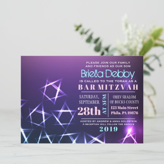 ÉTOILES et LUMIÈRES Barre Bat mitzvah Invitation (Debout devant)
