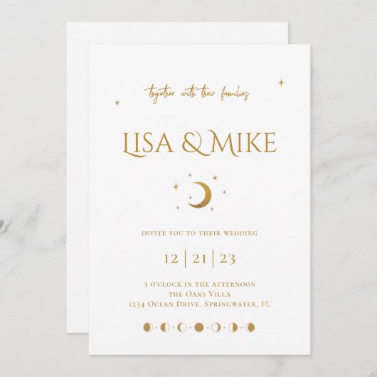 Étoiles et lune Invitation céleste minimale (Devant / Derrière)