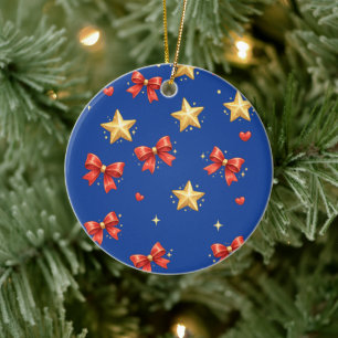 Étoiles et nœuds de Noël bleus Ornement