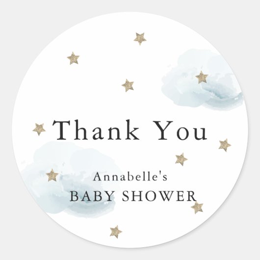 Étoiles et nuages Baby shower Merci Sticker (Devant)