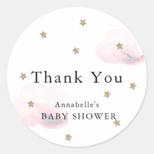 Étoiles et nuages roses Sticker Baby shower Merci