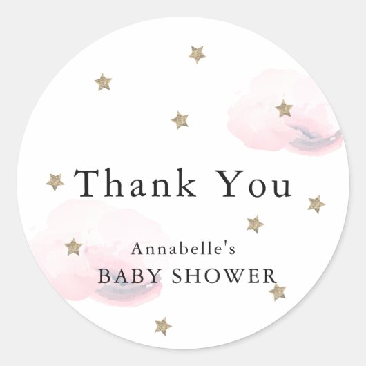 Étoiles et nuages roses Sticker Baby shower Merci (Devant)