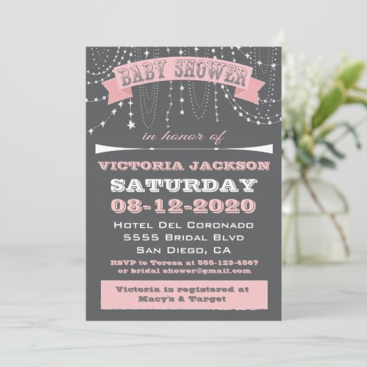 Étoiles et perles Bébé Douche Invitations (Debout devant)