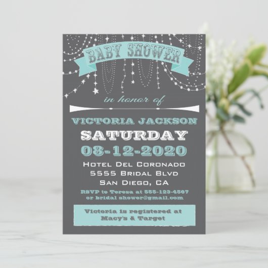Étoiles et perles Bébé Douche Invitations (Debout devant)