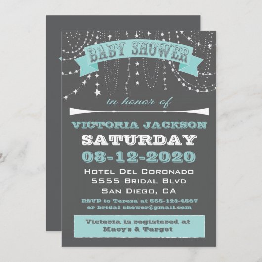 Étoiles et perles Bébé Douche Invitations (Devant / Derrière)