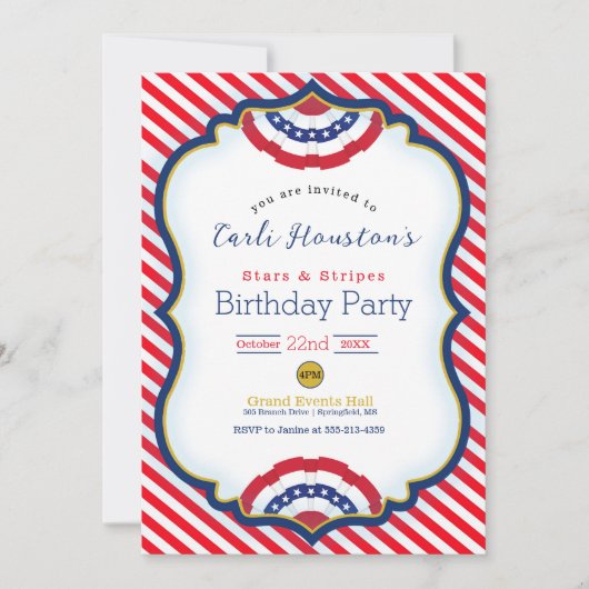 Étoiles et rayures Invitation de fête d'anniversai (Devant)