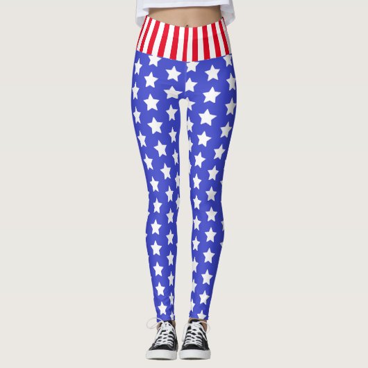 Étoiles et rayures USA personnalisées Leggings (Devant)