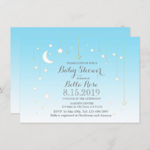 Etoiles lune bleu garçon baby shower invitation