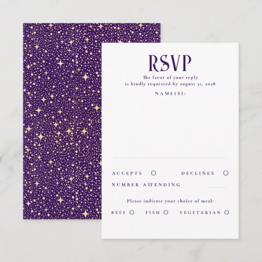 Étoiles Mariage violet et or RSVP (Devant / Derrière)