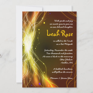 ÉTOILES NÉON ÉCLAIRANTES Invitation Bat Mitzvah OR