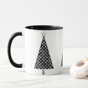 Étoiles Noires et Argent Moderne Arbre de Noël Mug