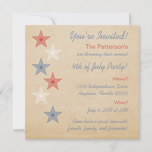 Étoiles patriotiques 4 juillet Invitation (Devant)