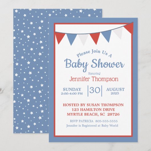 Étoiles patriotiques Baby shower neutre Invitation (Devant / Derrière)