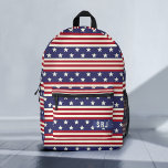 Étoiles patriotiques et rayures drapeau américain<br><div class="desc">Ce sac à dos cool a un motif patriotique étoilé et rayé inspiré du drapeau américain. Le design extensible est fait dans les tons rouge, blanc cassé et bleu. Inclure votre monogramme personnalisé sur la poche. Célébrez votre amour des Etats-Unis avec ces sacs qui sont parfaits pour transporter pour le...</div>