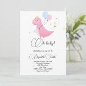Étoiles, points, invitation baby shower dinosaure (Debout devant)