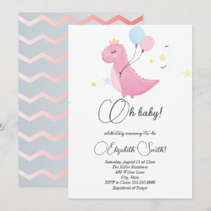 Étoiles, points, invitation baby shower dinosaure