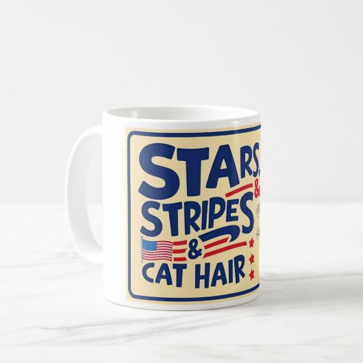 Étoiles, rayures et poils de chat - Drôle chat Mug (Devant gauche)