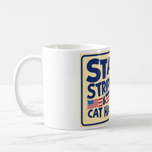 Étoiles, rayures et poils de chat - Drôle chat Mug (Gauche)