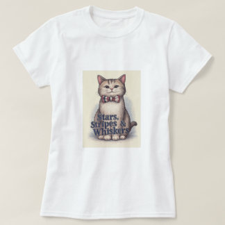 Étoiles, rayures et Whiskers - T-shirt Chat Patrio
