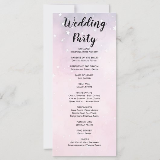 Étoiles rose et violet Programme de mariage célest (Dos)