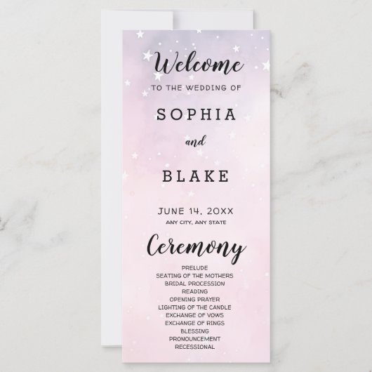 Étoiles rose et violet Programme de mariage célest (Devant)
